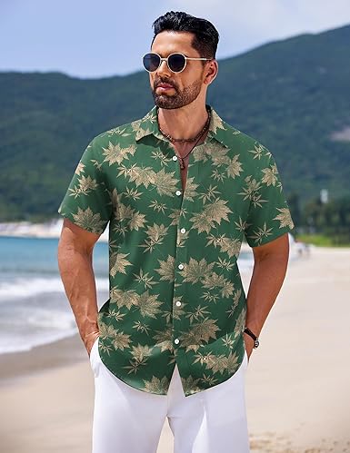 Men's Hawaiian Shirt Short Sleeve Button Down Casual Summer Tropical Floral Print Beach Vacation Shirts