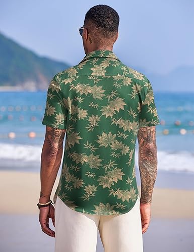 Men's Hawaiian Shirt Short Sleeve Button Down Casual Summer Tropical Floral Print Beach Vacation Shirts