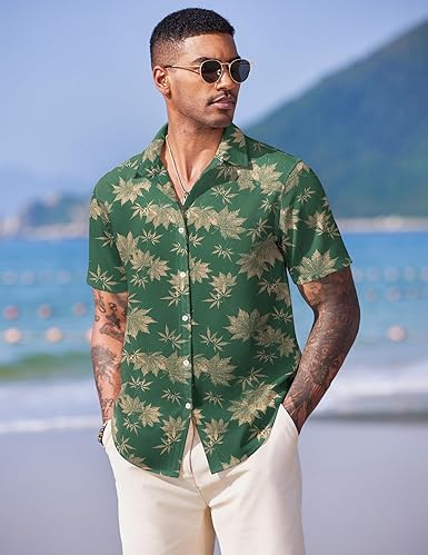 Men's Hawaiian Shirt Short Sleeve Button Down Casual Summer Tropical Floral Print Beach Vacation Shirts