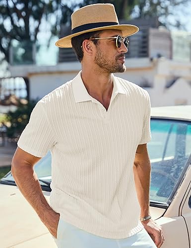 Men's Casual Short Sleeve Summer Shirt, Suitable for Holiday and Beach, Knitted and Elastic, Suitable for Golf