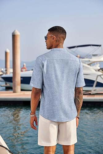 Men's Casual Short Sleeve Crew Neck Linen Summer Beach Shirt Hippie Shirts