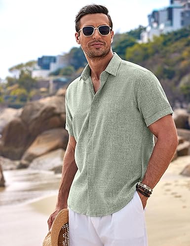 Men's Linen Shirts, Casual Short Sleeve Shirts, Men's Button Down Shirts, Beach, Summer, Wedding Shirt