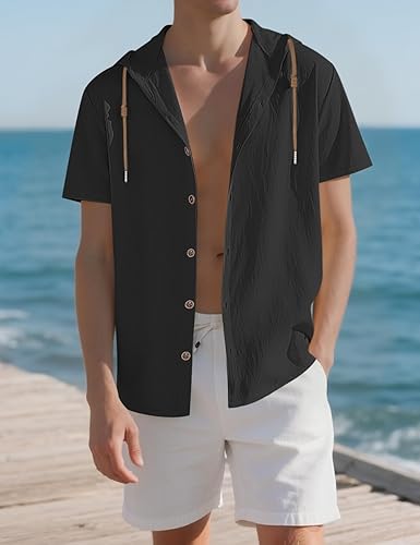 Men's Cotton Linen Shirts Short Sleeve Casual Sweatshirts Button Down Summer Beach Shirts with