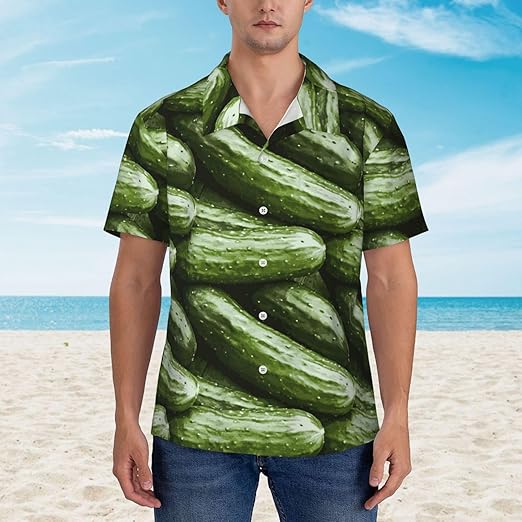 Hawaiian Shirts for Men - Funny Cucumber Casual Mens Summer Short Sleeve Button Down Beach Shirts