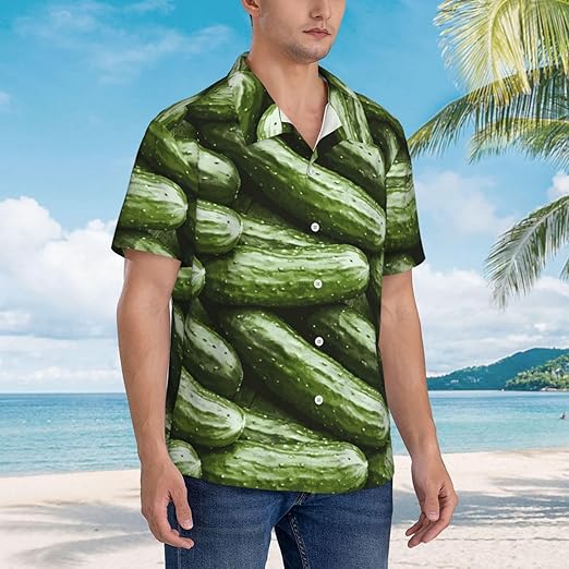 Hawaiian Shirts for Men - Funny Cucumber Casual Mens Summer Short Sleeve Button Down Beach Shirts