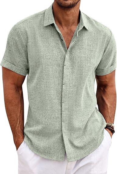 Men's Linen Shirts, Casual Short Sleeve Shirts, Men's Button Down Shirts, Beach, Summer, Wedding Shirt