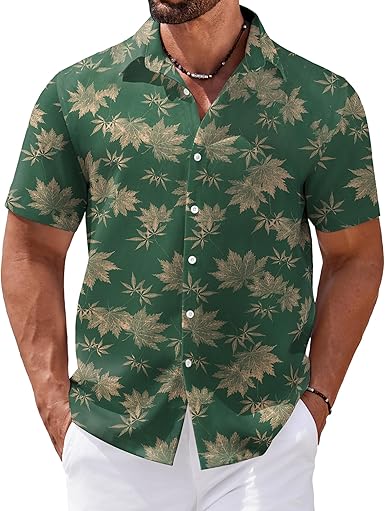 Men's Hawaiian Shirt Short Sleeve Button Down Casual Summer Tropical Floral Print Beach Vacation Shirts