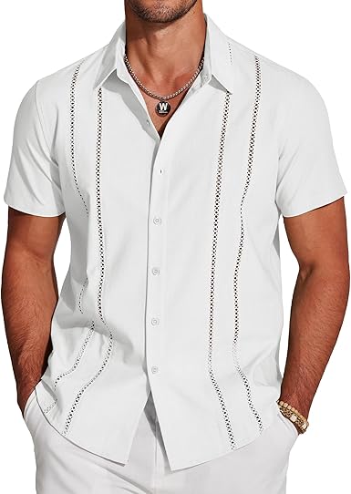 Men's Short Sleeve Button Down Summer Casual Beach Linen Shirts