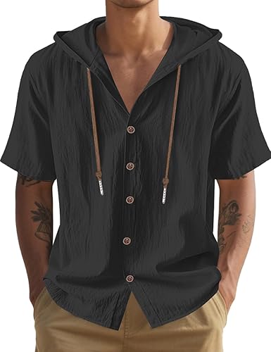 Men's Cotton Linen Shirts Short Sleeve Casual Sweatshirts Button Down Summer Beach Shirts with